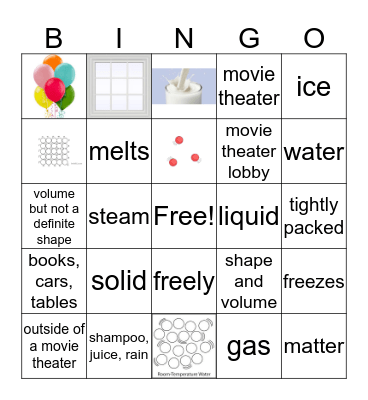 States of Matter Bingo Card