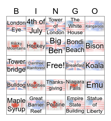 Around the world BINGO Card