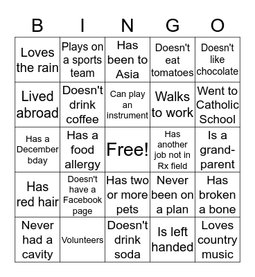 PHARMACY BINGO Card