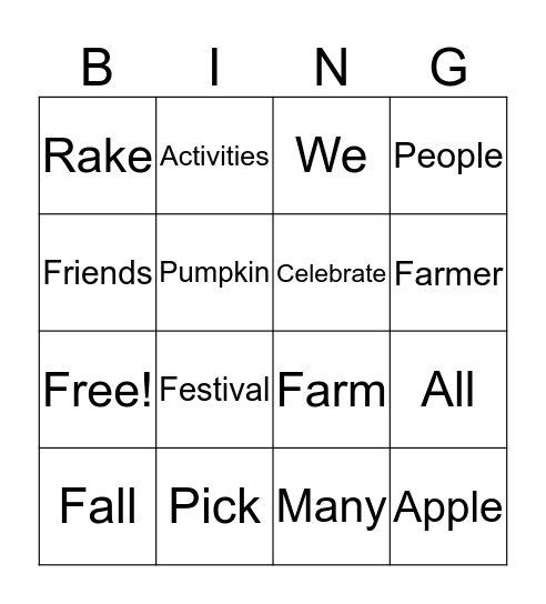 FALL BINGO! Bingo Card