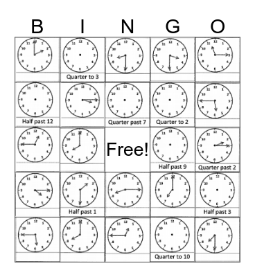 Telling Time Bingo Card
