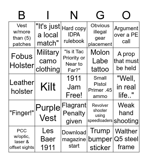 IDPA BINGO Card