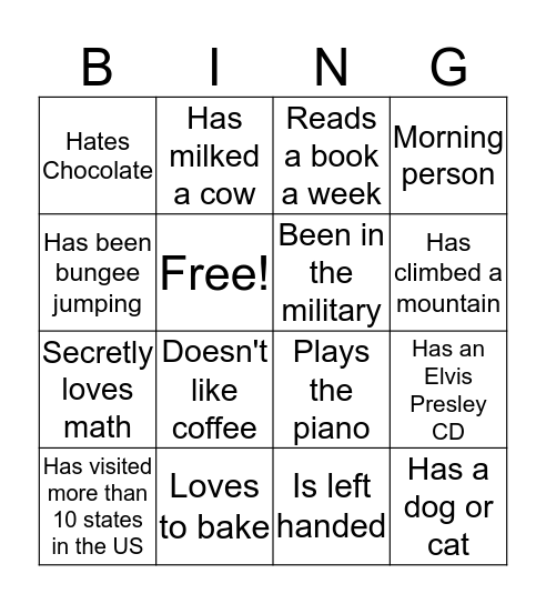 Getting to Know You | Bingo Card