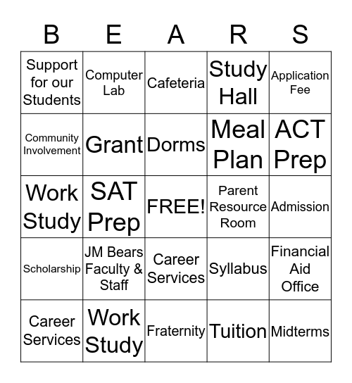 John Marshall Bears "GEAR UP" Bingo Card