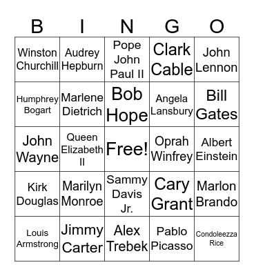 Famous people Bingo Card