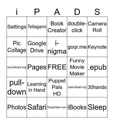 Shining a Light App-Pun iPad Productions Bingo Card