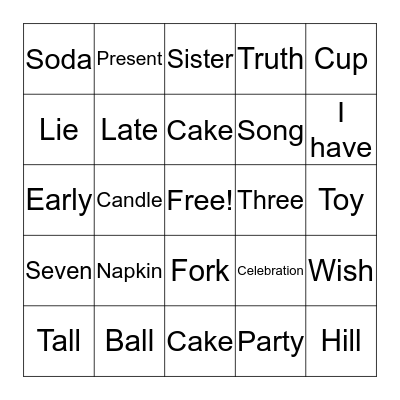 Birthday Bingo Card
