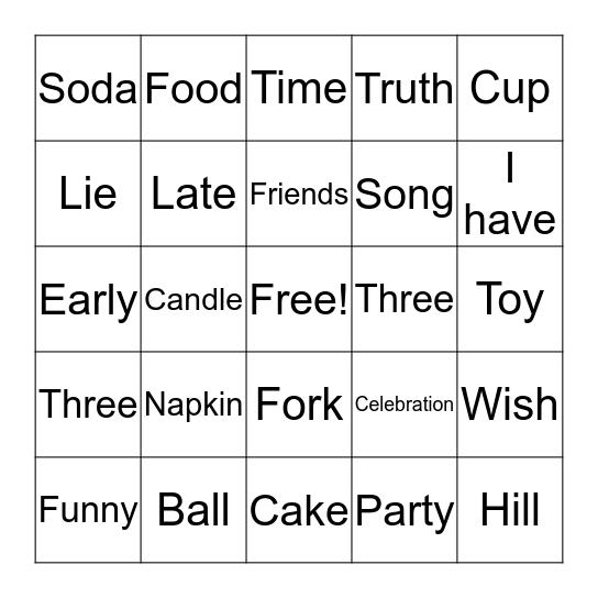 Birthday Bingo Card
