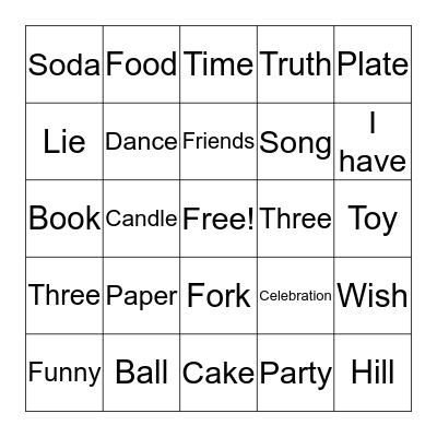 Birthday Bingo Card