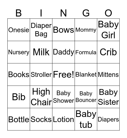 Baby Bingo  Bingo Card