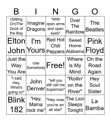 Musical Bingo Card