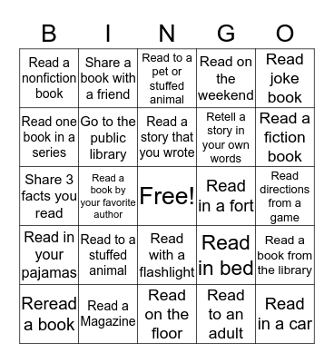 2nd Grade Reading Bingo Card