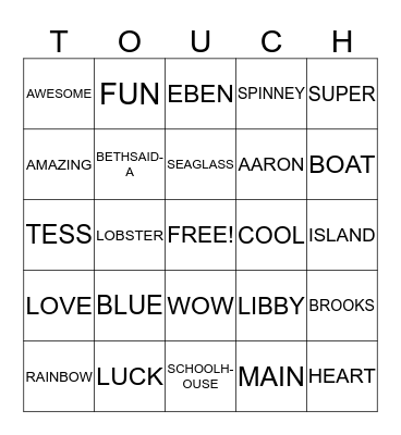 TOUCH BLUE BINGO Card