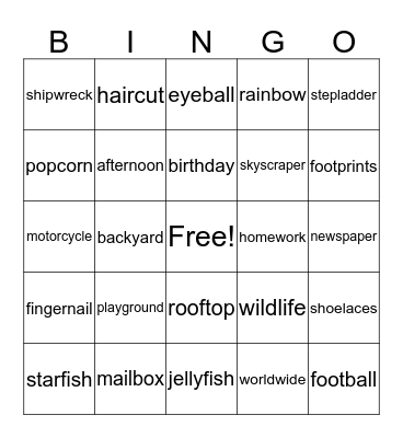 Compound Words Bingo Card