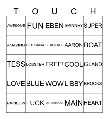 TOUCH BLUE BINGO Card