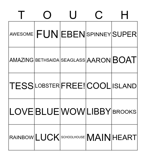 TOUCH BLUE BINGO Card