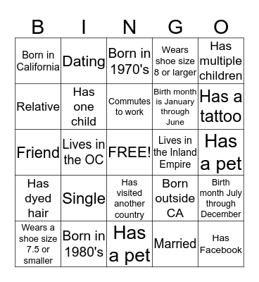 Get to know each other  Bingo Card