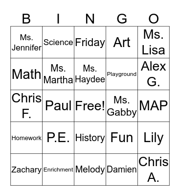 Ms. Gabby's MAP Bingo Card