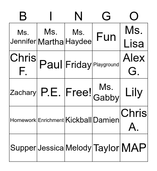 Ms. Gabby's MAP Bingo Card