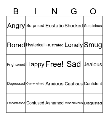Emotions Bingo Card
