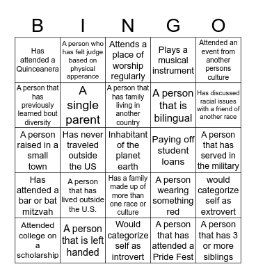 Diversity Bingo Card