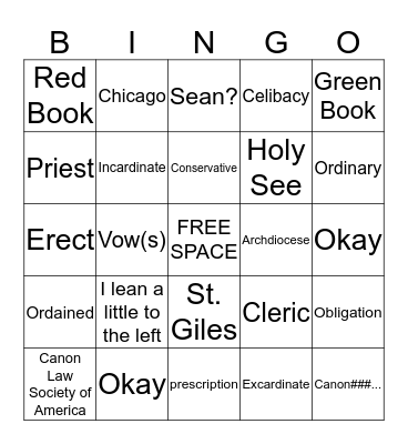 Canon Law Bingo Card