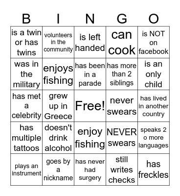 Human Bingo Card