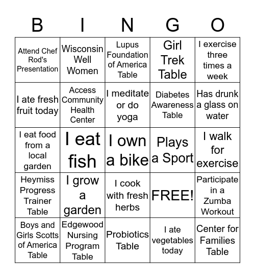Journey to Wellness Bingo!  Bingo Card