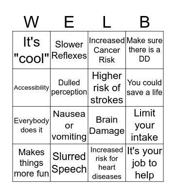 Alcohol and Bystander Invention Bingo Card