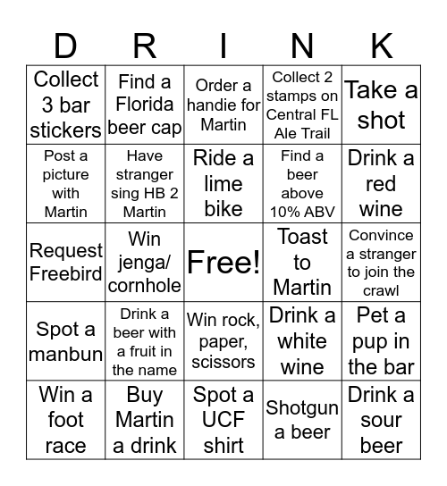 DRINKO Bingo Card