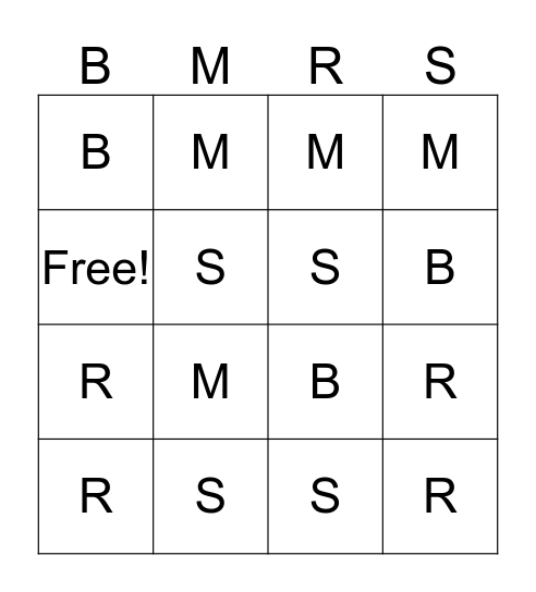 BMRS Bingo Card