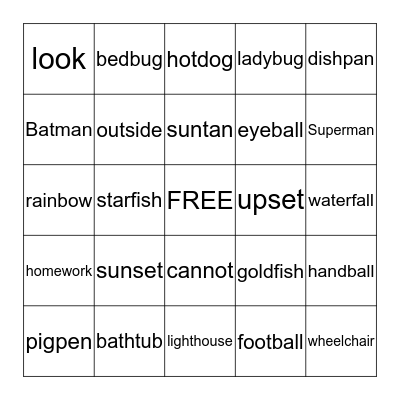 compound words Bingo Card