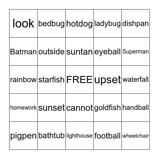 compound words Bingo Card