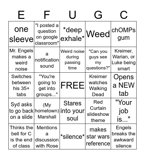 efu bingo Card