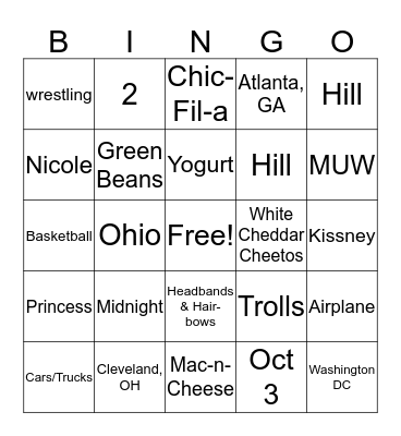 All About Layla Bingo Card