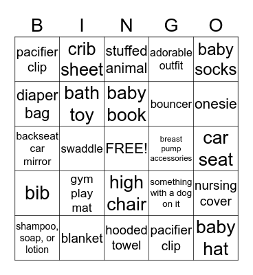 Baby Shower Gift Bingo! Bingo Card