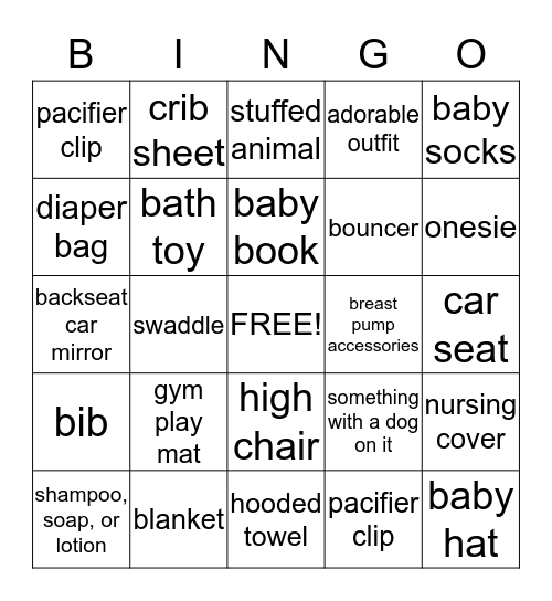 Baby Shower Gift Bingo! Bingo Card