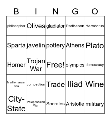 Ancient Greece Bingo Card