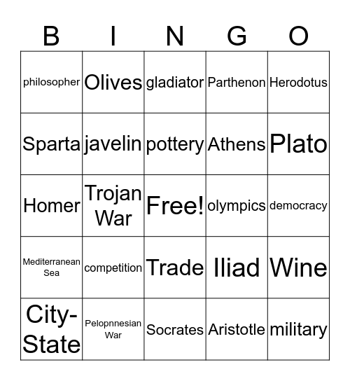 Ancient Greece Bingo Card