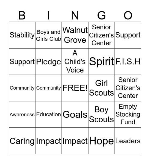 United Way Bingo Card