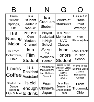Women of Color Student Leadership Cohort Bingo Card