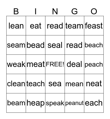 ea words Bingo Card
