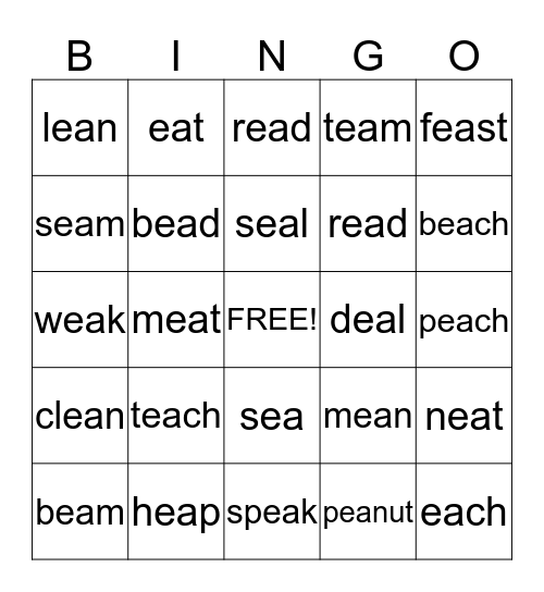 ea words Bingo Card