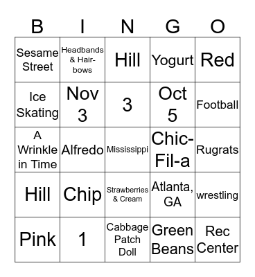 All About Layla Bingo Card