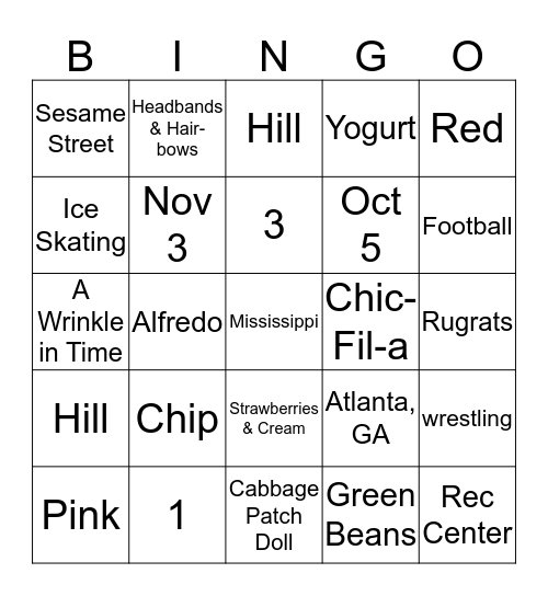 All About Layla Bingo Card