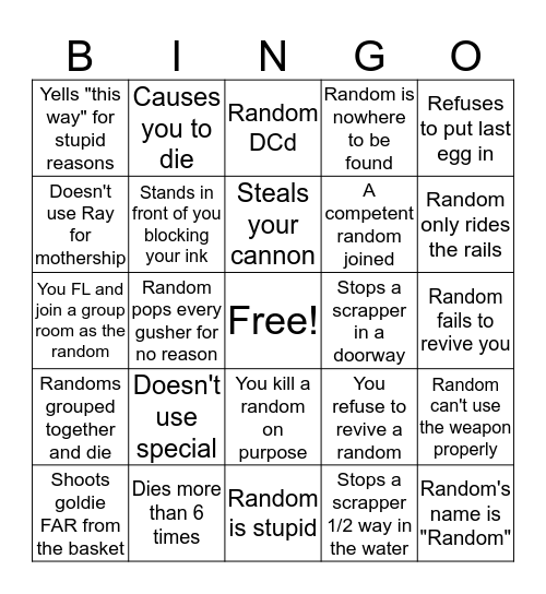 SR Randoms  Bingo Card