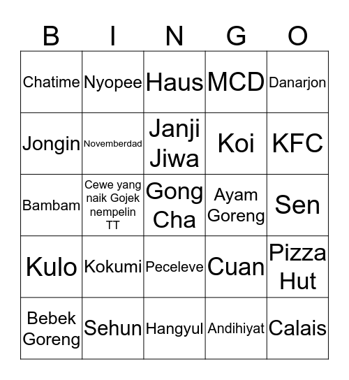 Jang Man Weol Bingo Card