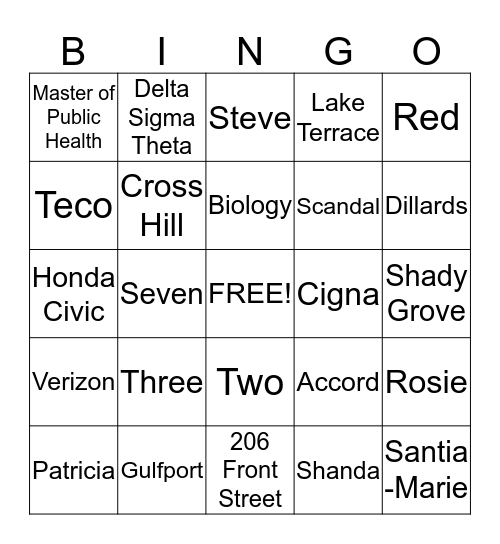 Dee's Glam Shower Bingo Card