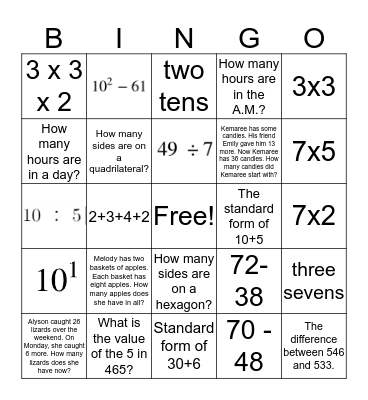 5th Grade World Math Day Bingo Card