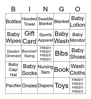 Barry & Michelle's Baby Shower Bingo Card